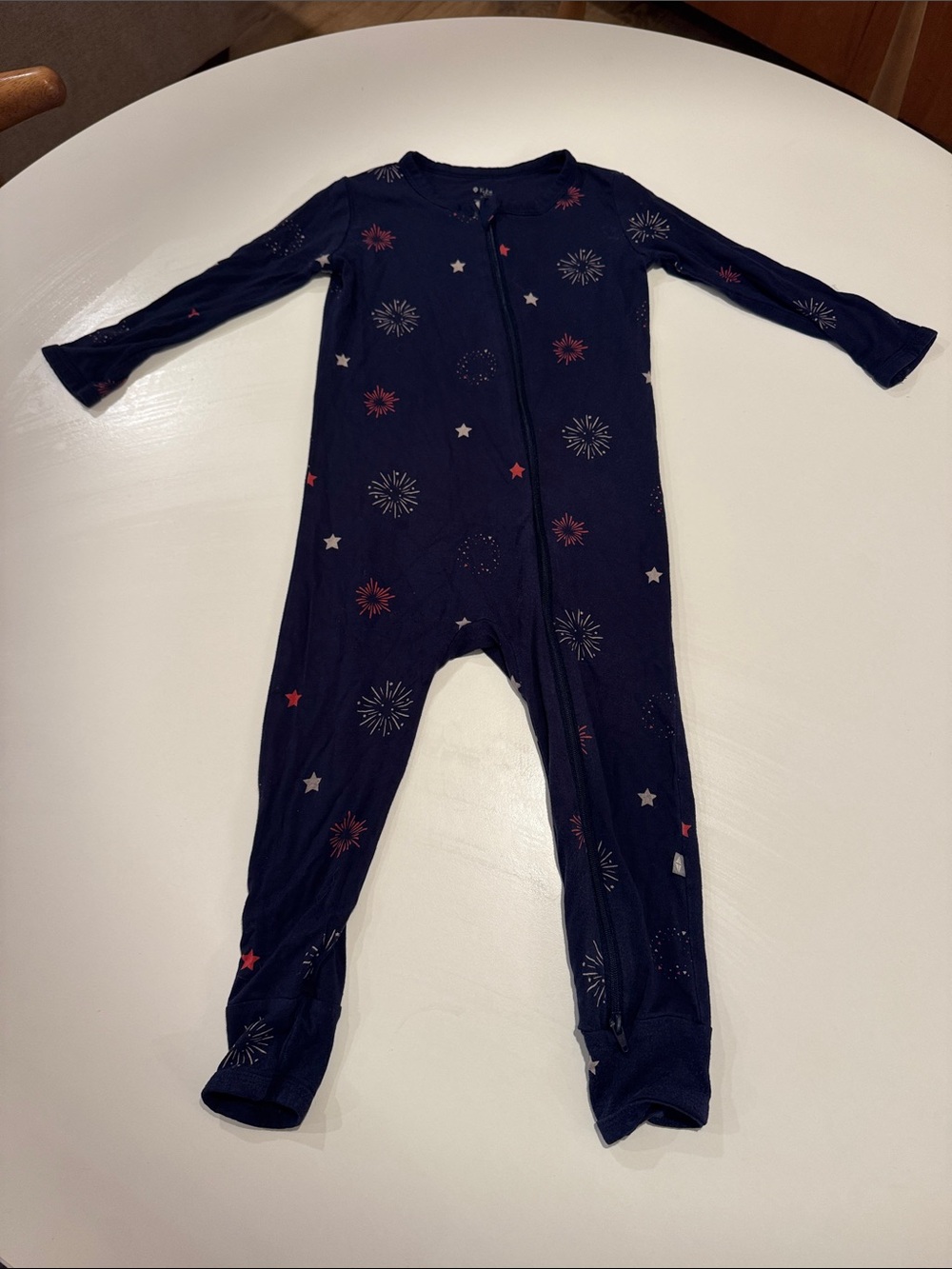 Kyte BABY Navy One-Piece Pajamas with Red, White Star & Firework Print